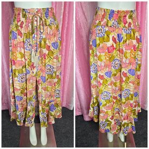 Rachel Zoe Floral Bohemian Peasant Smocked Maxi Skirt Size Small